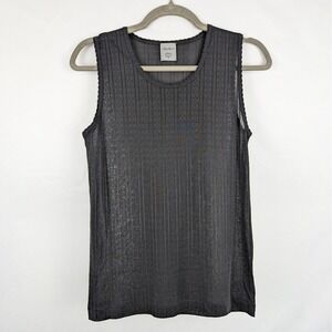 Vtg 100% Silk Eddie Bauer‎ Lace Black Tank Top Sleeveless Whimsigoth Ribbed